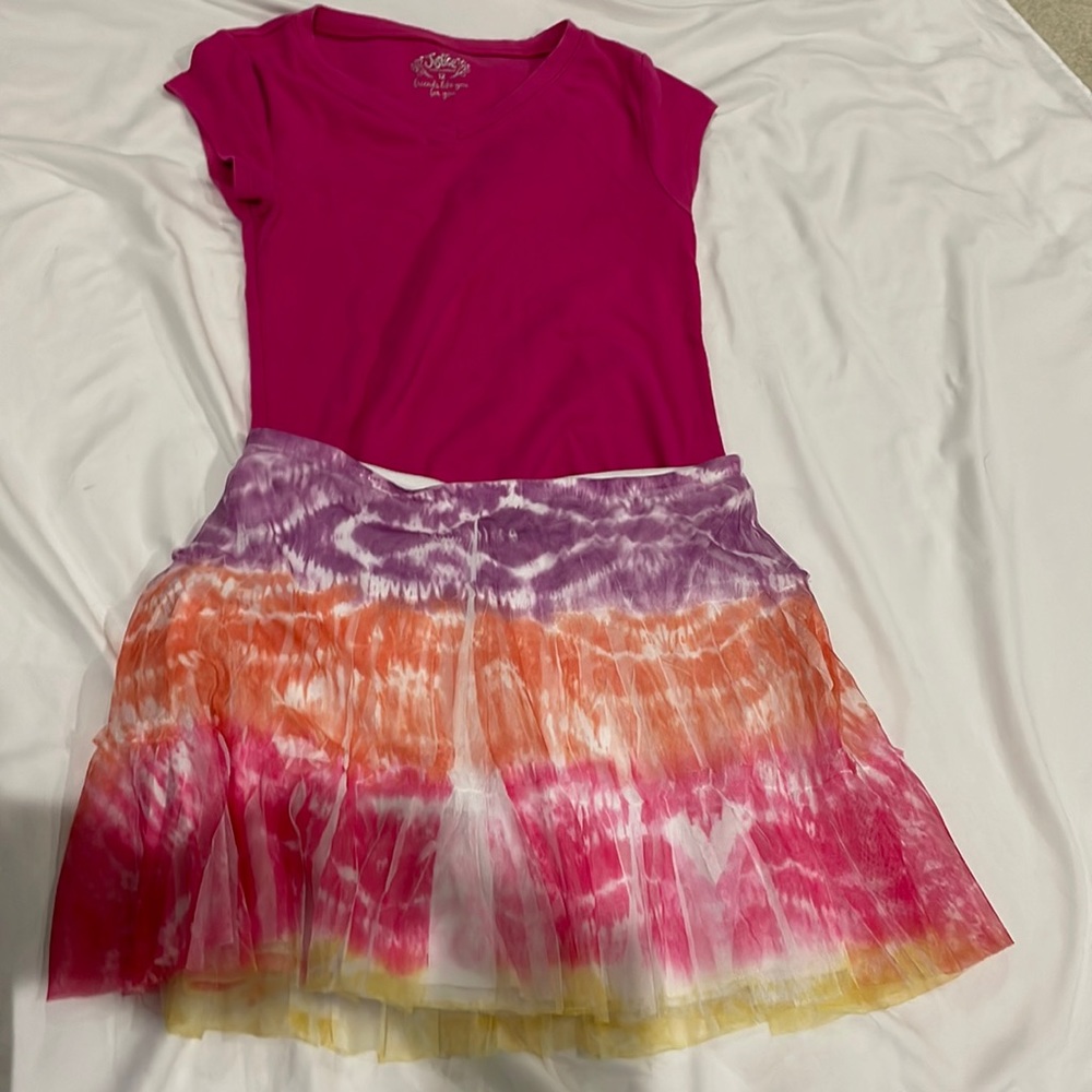 Two piece justice skirt outfit.